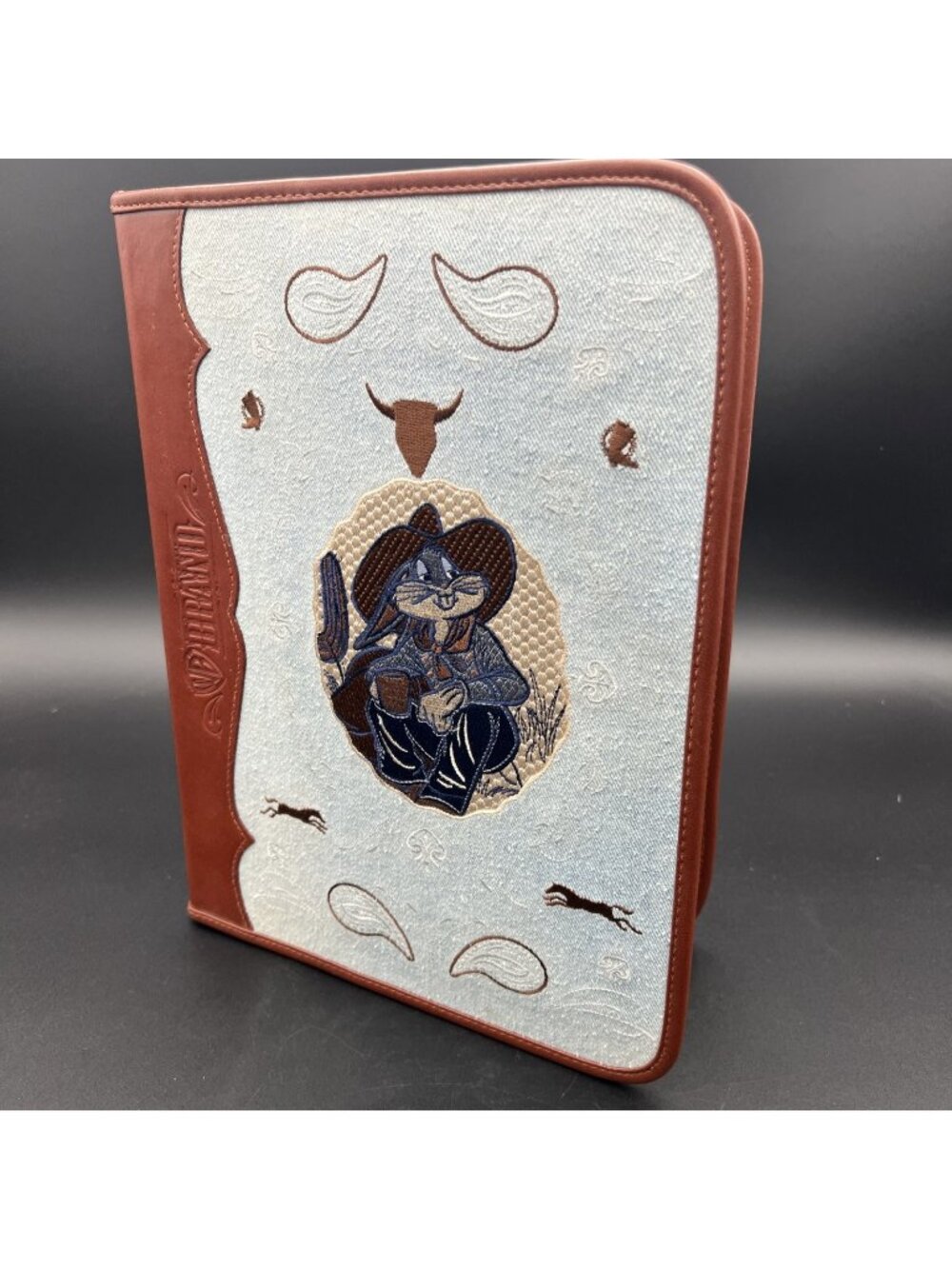 VTG 1994 Bugs Bunny Cowboy Notepad Folio Warner Bros Studio Store Denim Leather